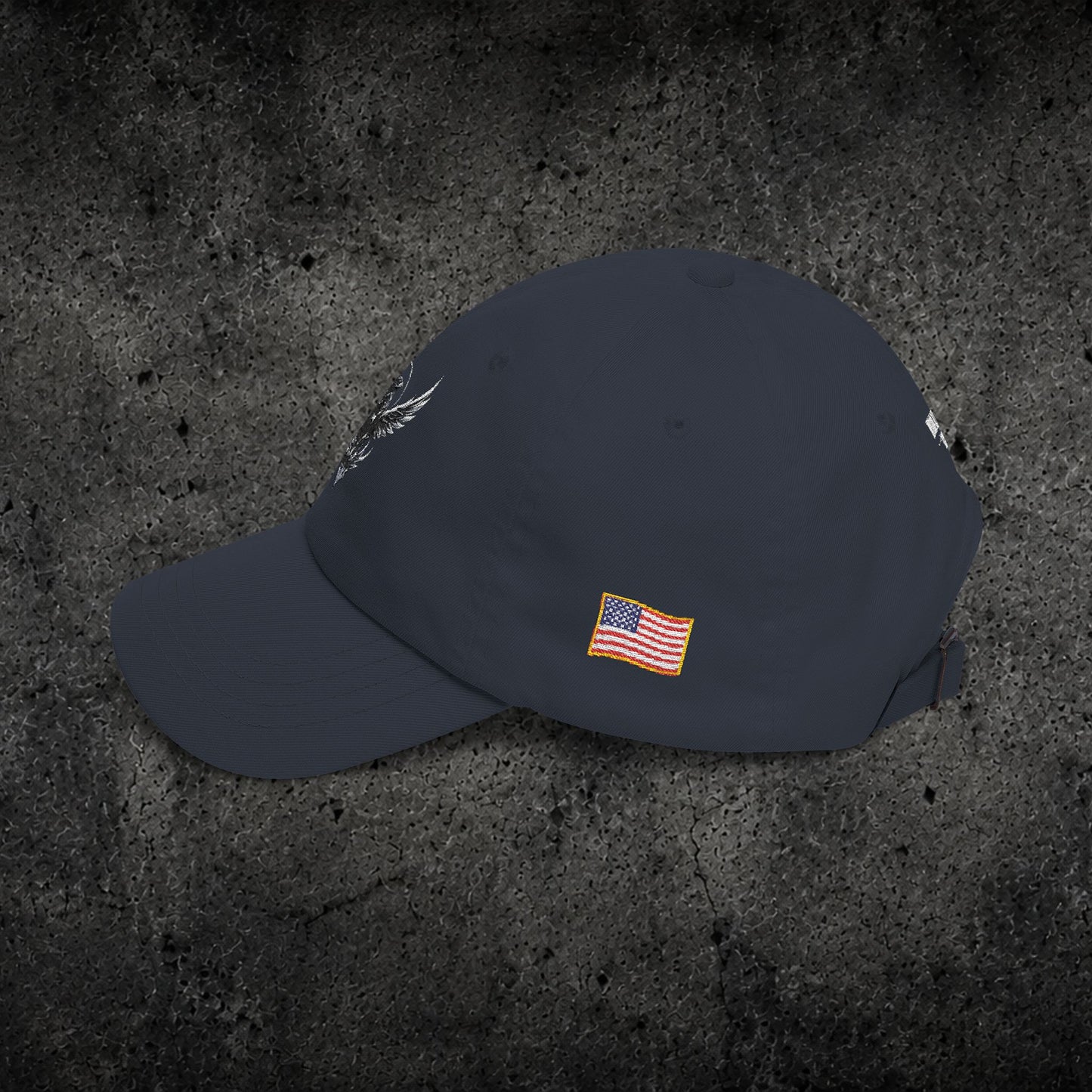 Ember Raven Dad Cap — Minimal Dark Bird Logo Baseball Hat