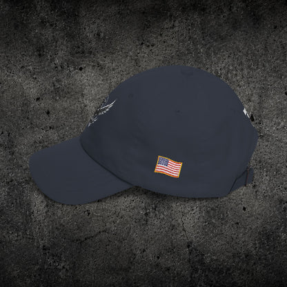 Ember Raven Dad Cap — Minimal Dark Bird Logo Baseball Hat