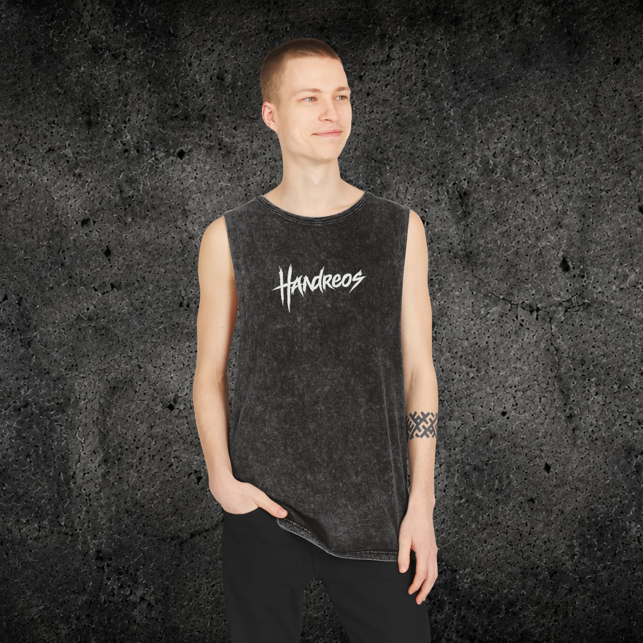 Handreos Logo Stonewash Tank Top — Graphic Muscle Tee