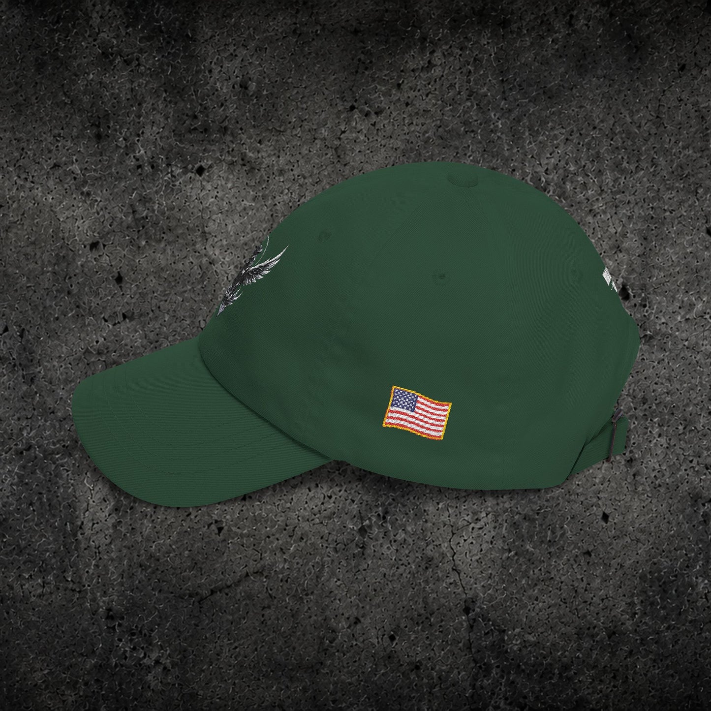 Ember Raven Dad Cap — Minimal Dark Bird Logo Baseball Hat