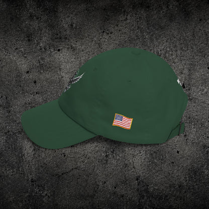 Ember Raven Dad Cap — Minimal Dark Bird Logo Baseball Hat