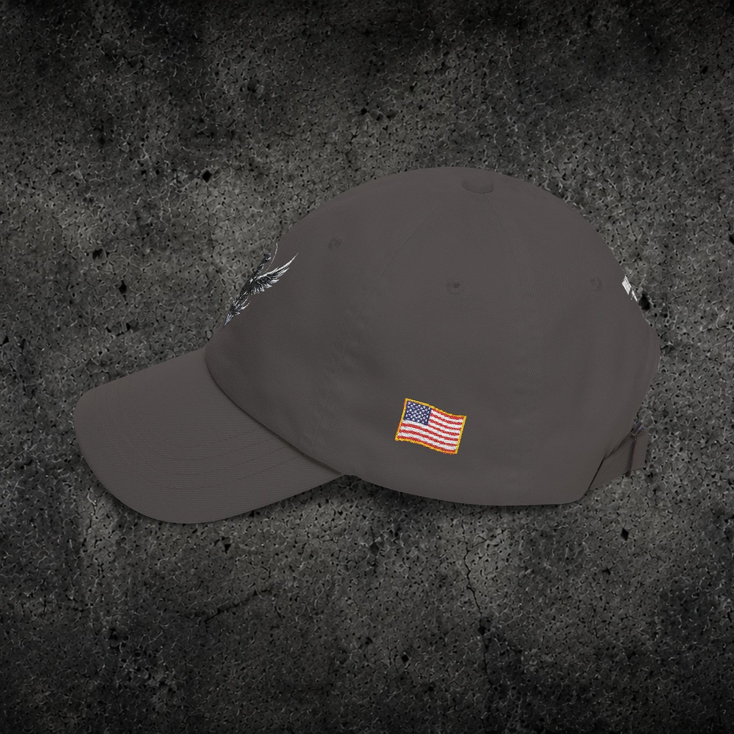 Ember Raven Dad Cap — Minimal Dark Bird Logo Baseball Hat