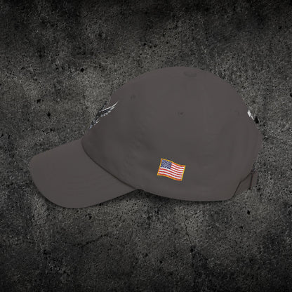 Ember Raven Dad Cap — Minimal Dark Bird Logo Baseball Hat