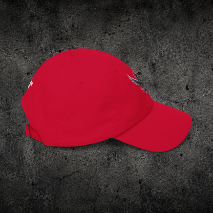 Ember Raven Dad Cap — Minimal Dark Bird Logo Baseball Hat