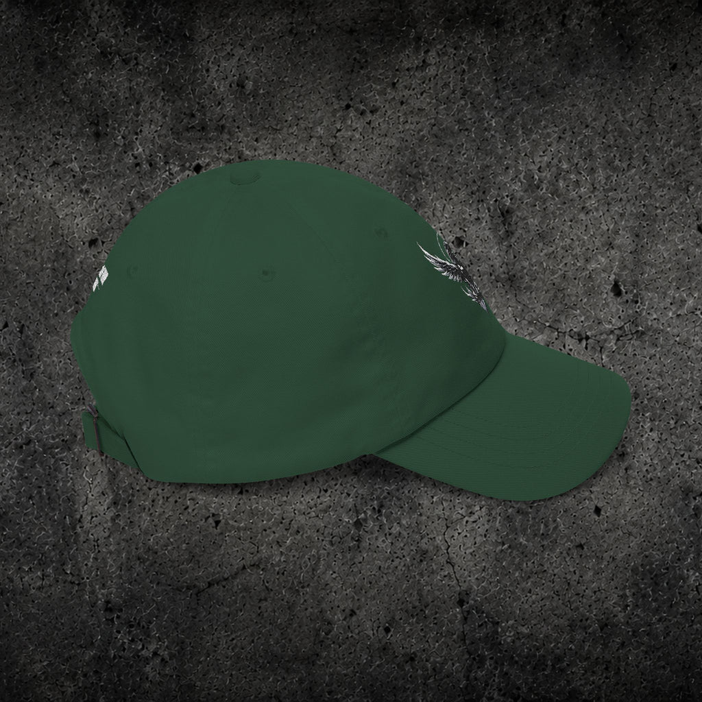 Ember Raven Dad Cap — Minimal Dark Bird Logo Baseball Hat