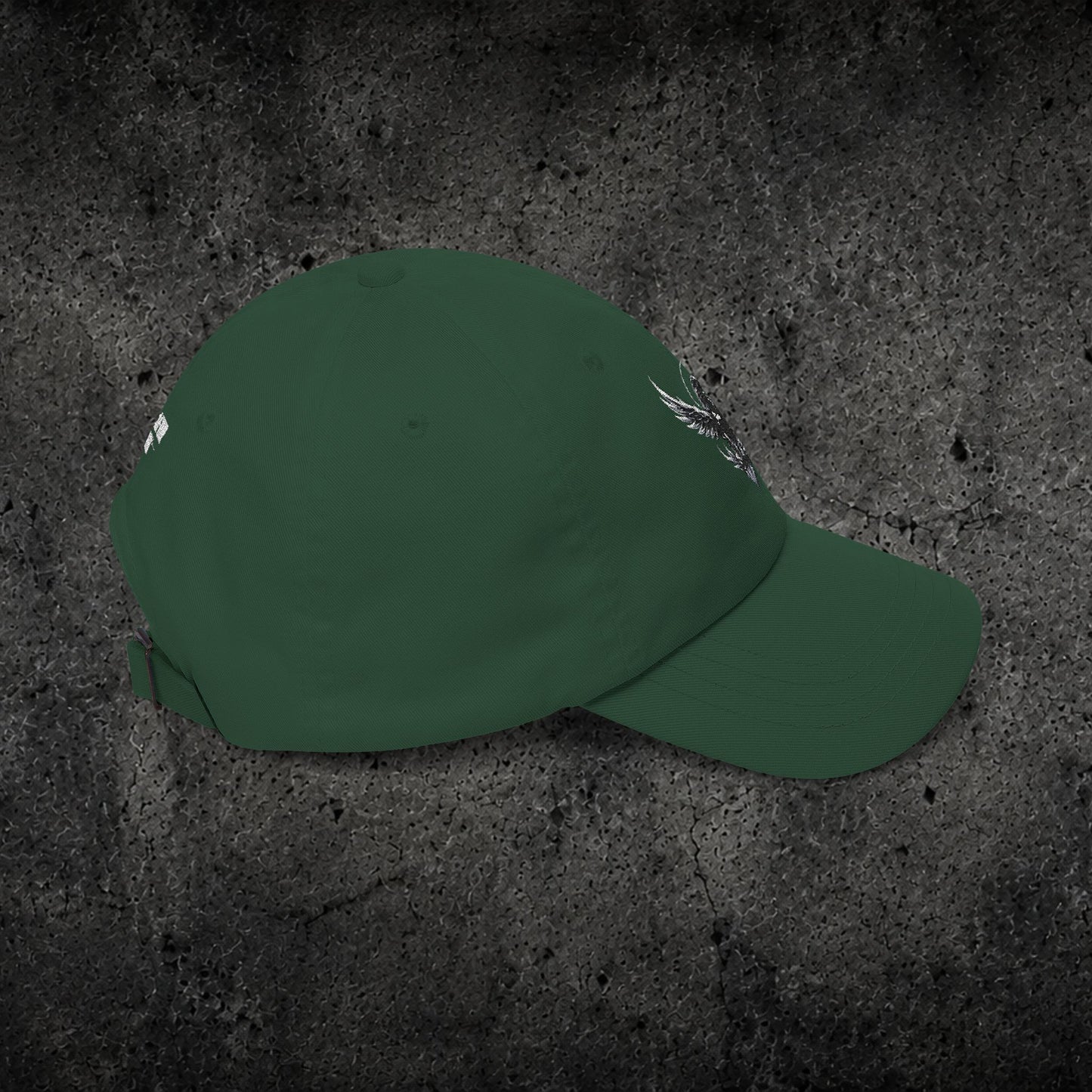Ember Raven Dad Cap — Minimal Dark Bird Logo Baseball Hat