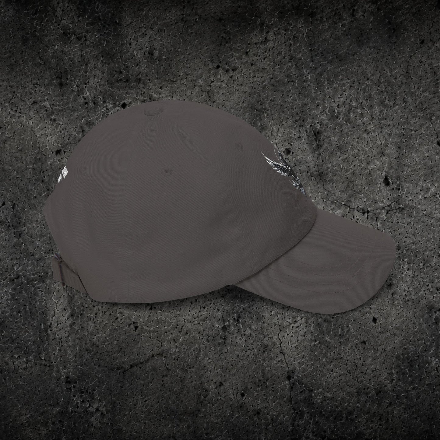 Ember Raven Dad Cap — Minimal Dark Bird Logo Baseball Hat