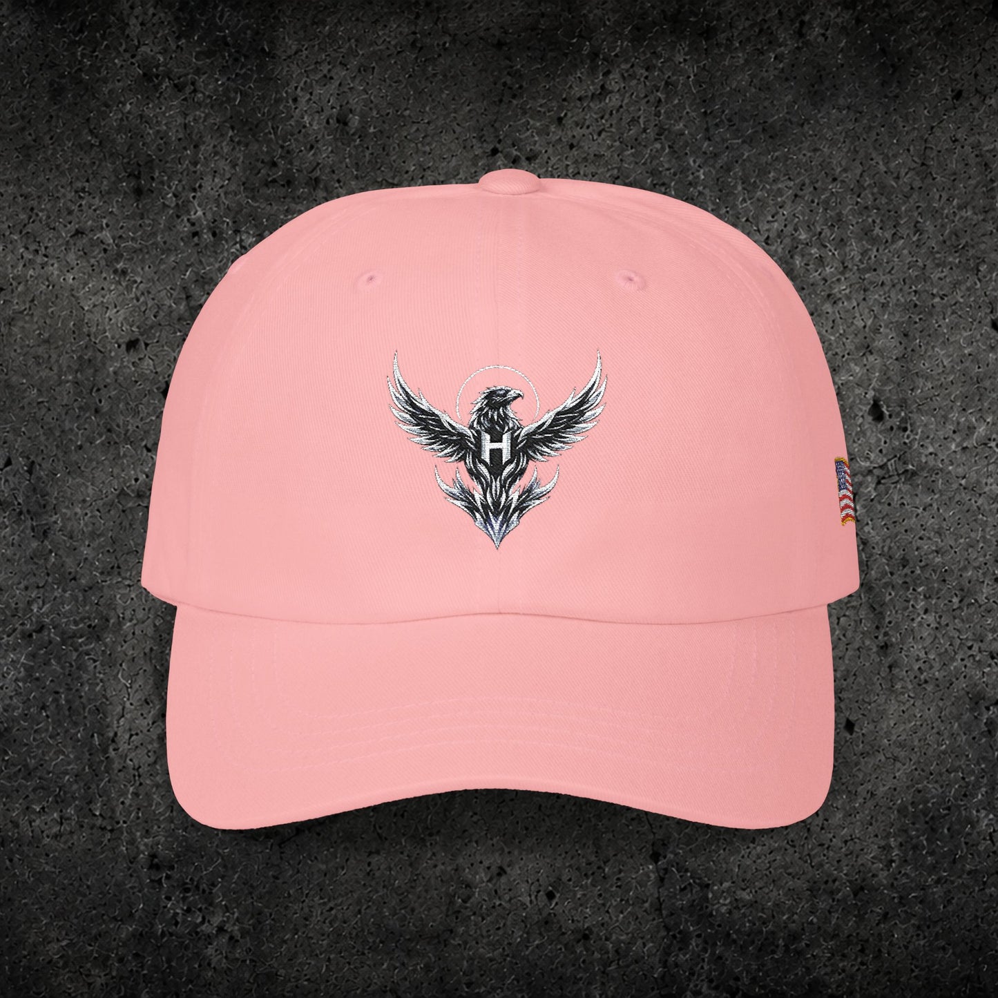 Ember Raven Dad Cap — Minimal Dark Bird Logo Baseball Hat