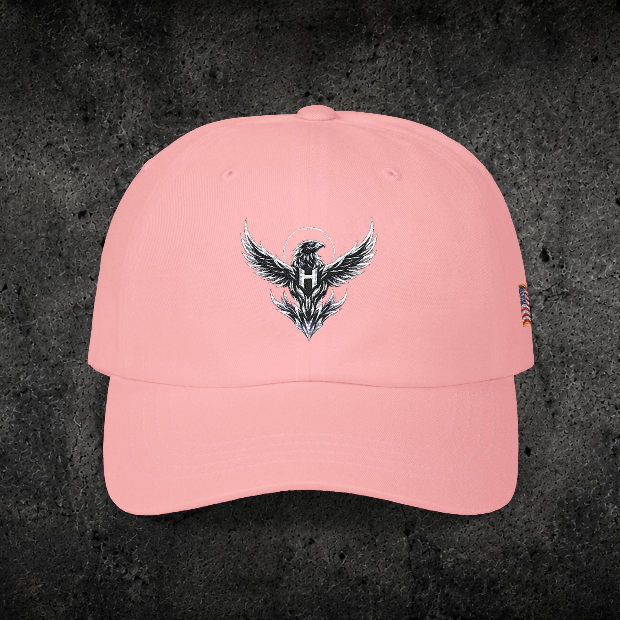 Ember Raven Dad Cap — Minimal Dark Bird Logo Baseball Hat