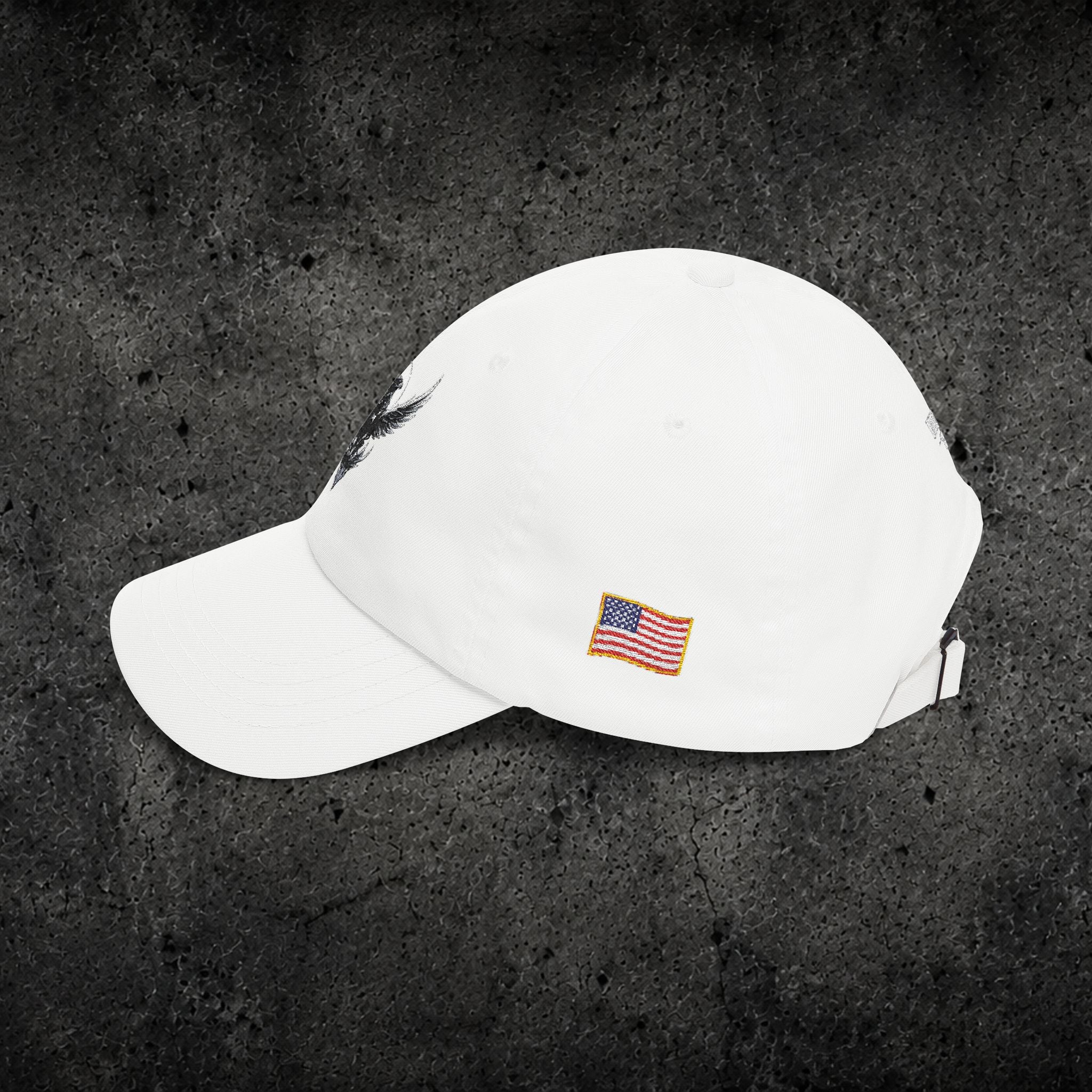 Ember Raven Dad Cap — Minimal Dark Bird Logo Baseball Hat