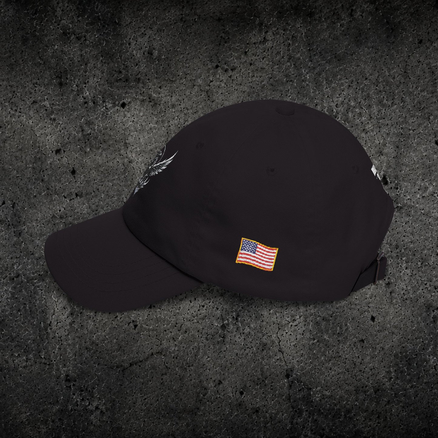 Ember Raven Dad Cap — Minimal Dark Bird Logo Baseball Hat
