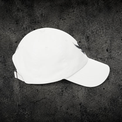 Ember Raven Dad Cap — Minimal Dark Bird Logo Baseball Hat