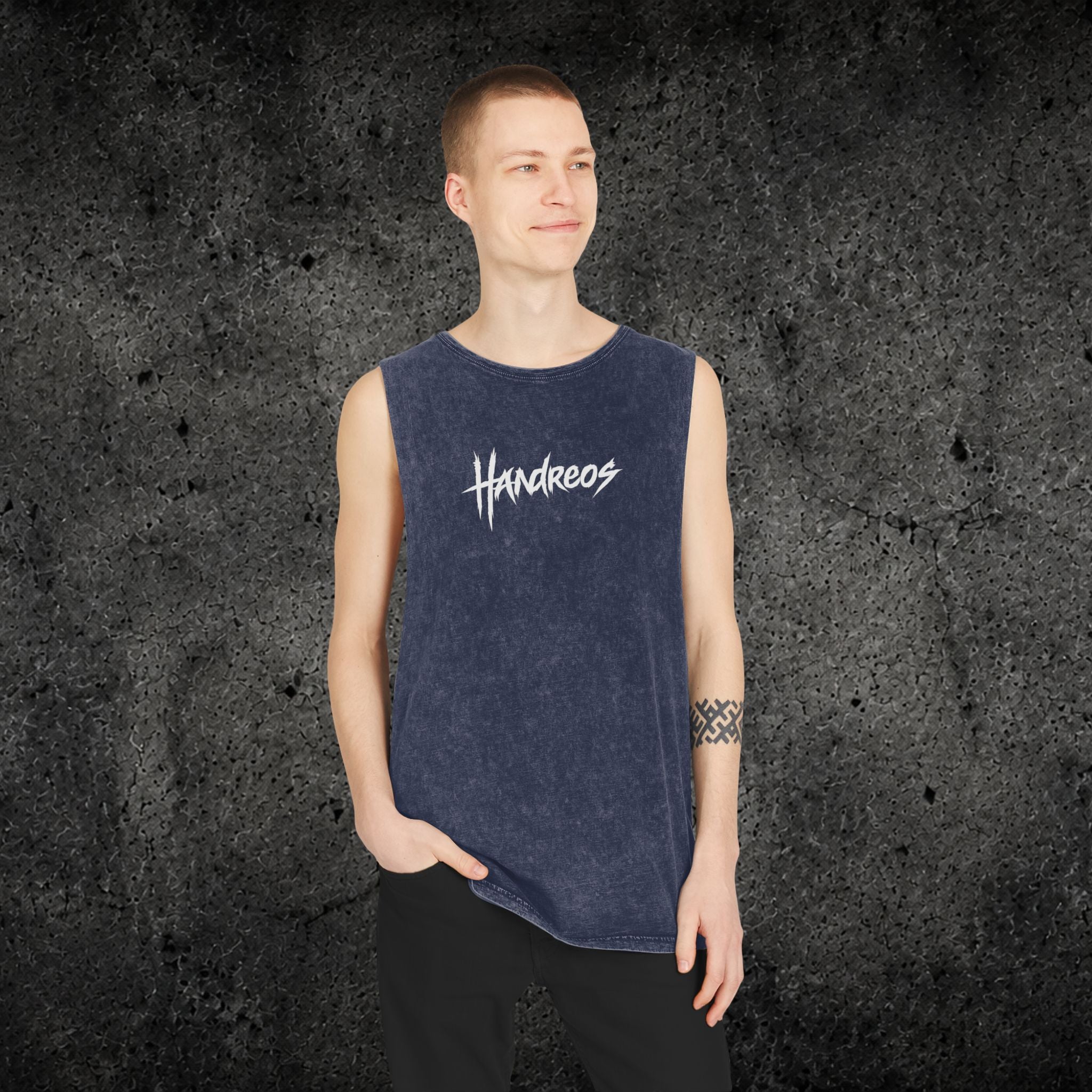 Handreos Logo Stonewash Tank Top — Graphic Muscle Tee
