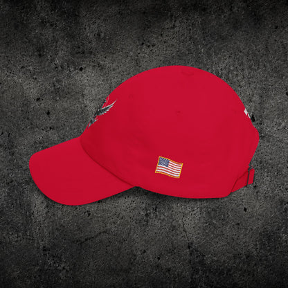 Ember Raven Dad Cap — Minimal Dark Bird Logo Baseball Hat