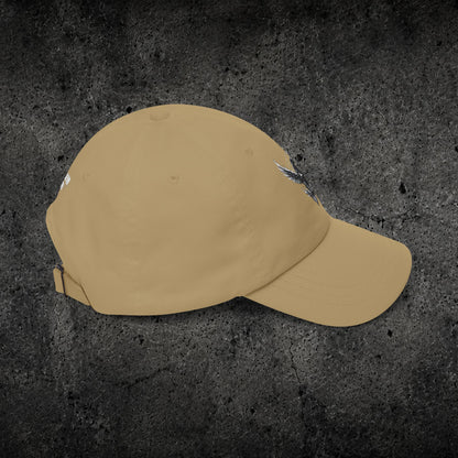Ember Raven Dad Cap — Minimal Dark Bird Logo Baseball Hat