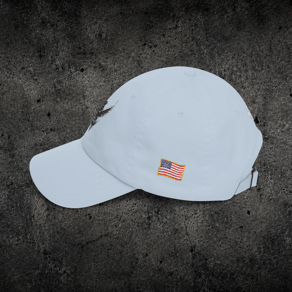 Ember Raven Dad Cap — Minimal Dark Bird Logo Baseball Hat