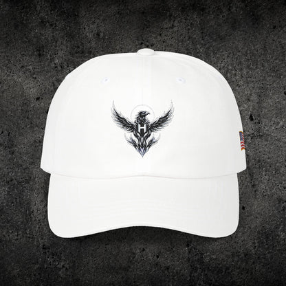 Ember Raven Dad Cap — Minimal Dark Bird Logo Baseball Hat
