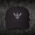 Ember Raven Dad Cap — Minimal Dark Bird Logo Baseball Hat
